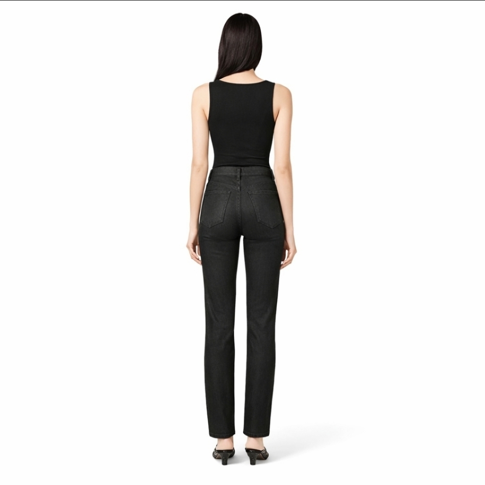 DL1961 Emilie Straight Black Coated Ultimate Knit Ultra High Rise 31" Jeans - Picture 3 of 15